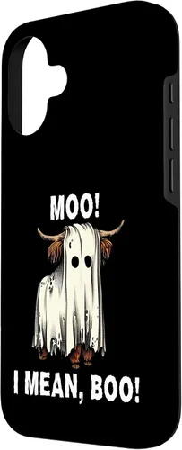 Vista 2 de iPhone 16 Funny Ghost Highland Cow Halloween Moo I Mean Boo Men Women Case