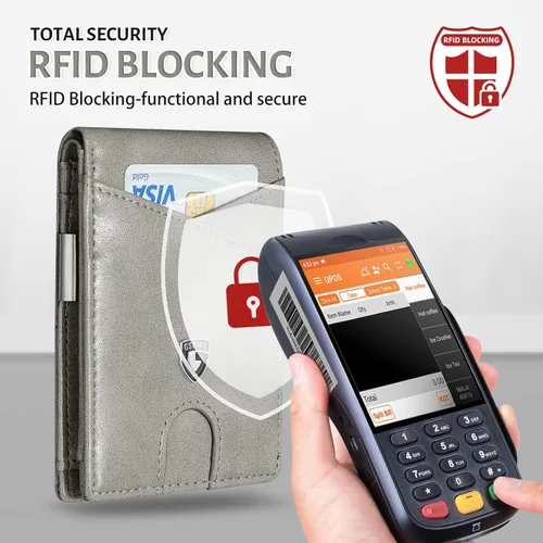 Vista 11 de GSOIAX Cartera delgada de cuero plegable RFID para hombre, billetera minimalista con bolsillo frontal con clip para dinero, 12 ranuras para Negro