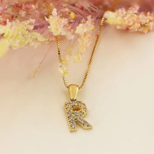 Vista 12 de Collar colgante con letra inicial de diamantes en oro amarillo de 14k (1/10 quilates) 18 pulgadas