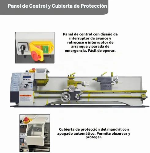 Vista 7 de INTSUPERMAI Torno de metal de precisión de 8 × 39 pulgadas Torno de metal de sobremesa Tornillo electrónico sin engranajes Hobby DIY Torno de metal