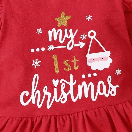 Vista 3 de Trajes de Navidad para bebé niña My 1st Christmas Ruffle Shirt Plaid Stripe Pants Ropa