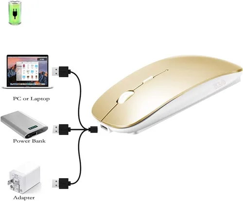 Vista 5 de KLO Mouse Bluetooth recargable para MacBook/MacBook Air/Pro/iPad, mouse inalámbrico para portátil/notebook/PC/iPad/Chromebook (Oro)