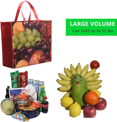 Vista 5 de FENELY Paquete de 6 bolsas de compras reutilizables, bolsas de la compra grandes plegables resistentes, ecológicas, impermeables de nailon Ripstop