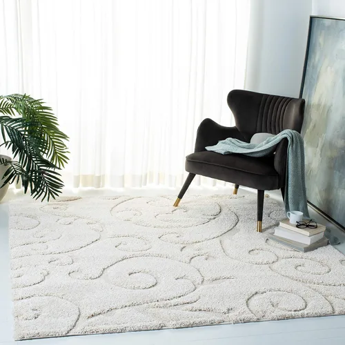 Vista 27 de SAFAVIEH Florida Shag Collection - Alfombra decorativa, 2 x 3 pies, color crema y beige, diseño de volutas, no desprende pelusa y fácil de limpiar