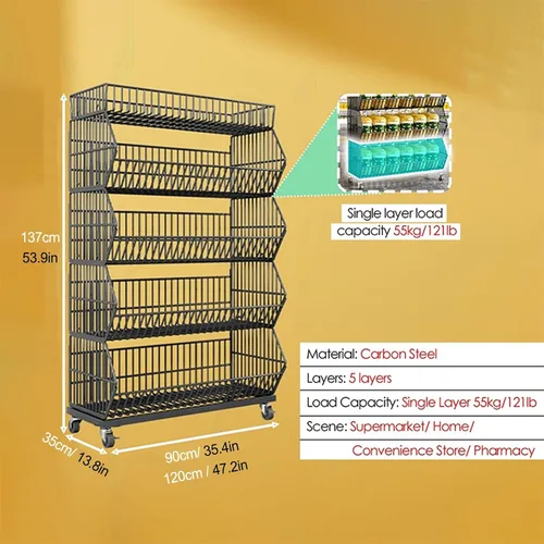 Vista 2 de Soporte grande de 5 capas de papas fritas de supermercados, farmacias de supermercados, estante organizador de tiendas de conveniencia, estante