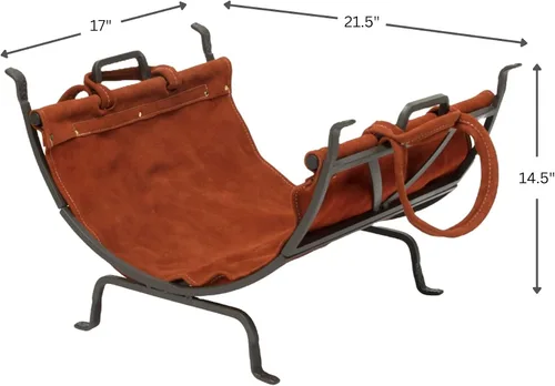 Vista 12 de Uniflame Olde World - Soporte para leña de hierro con portador de cuero de gamuza