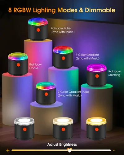 Vista 5 de Pequeños altavoces portátiles Bluetooth inalámbricos con luces, aplique de pared recargable magnético, mini altavoz Bluetooth, 2 en 1 Little Music