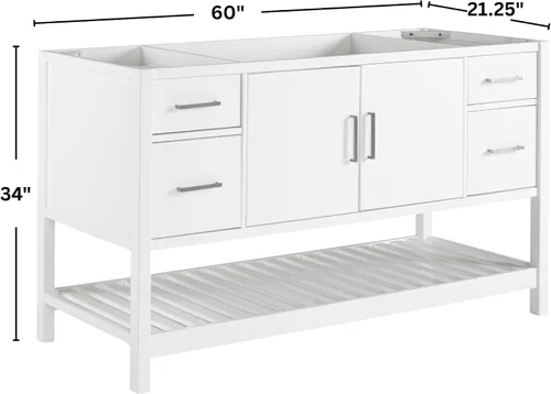 Vista 3 de Harrison - Mueble de tocador de 60 pulgadas de ancho solamente, construcción moderna de madera de pino maciza, herrajes de níquel, cajones de cierre