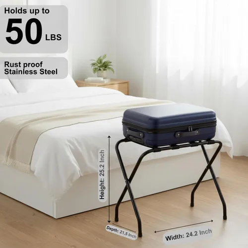 Vista 2 de USTECH Portaequipajes de acero inoxidable de doble nivel premontado, portaequipajes duradero para habitación de invitados con capacidad para hasta