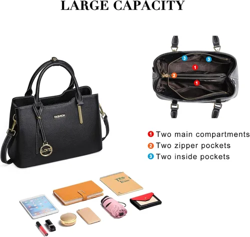 Vista 3 de SENDEFN Bolso de cuero con asa superior para mujer bolso de hombro