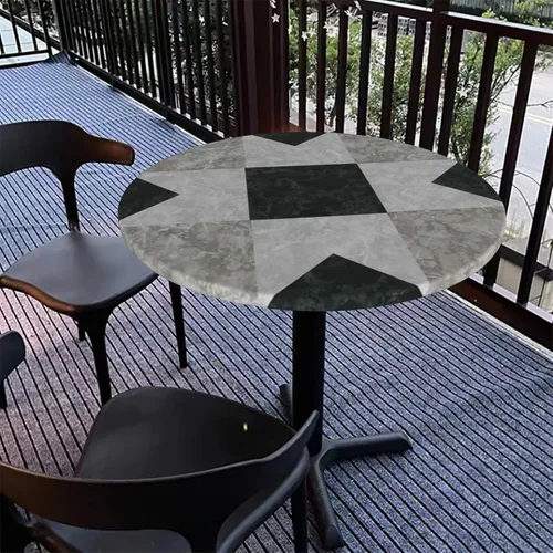 Vista 4 de Mantel redondo de mármol con bordes elásticos, patrón de fondo de mármol, diseño de cultura marmoleada, impermeable y lavable, color beige negro, se