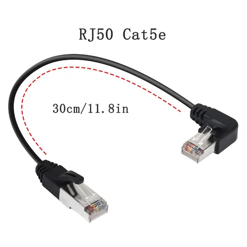Vista 4 de QIANRENON Cable Ethernet RJ50 10P10C en ángulo de 90°,Cable de comunicación macho 10P 10C macho a macho en ángulo recto,Cat5E,con escudo,Conexiones