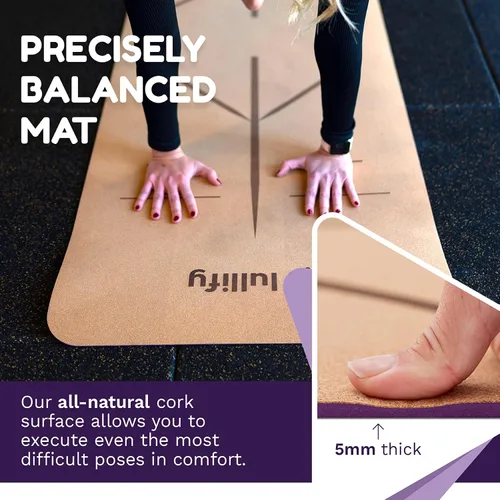 Vista 7 de Lullify Esterilla de yoga de corcho premium Antideslizante y construida para durar a través de clases de yoga caliente o ejercicio Biodegradable