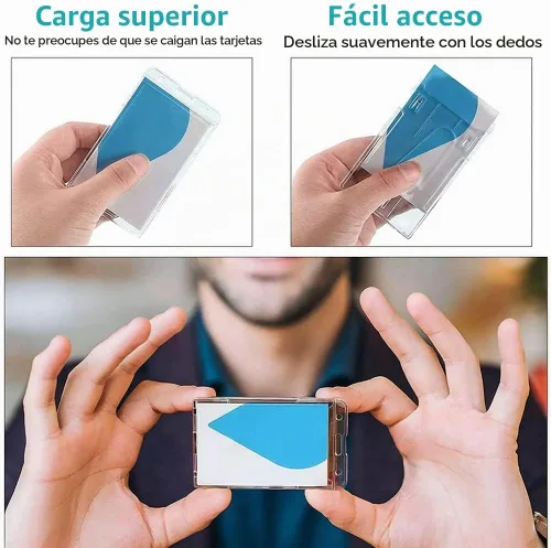 Vista 5 de Tarjetero de plástico duro, FadyRaye, con soporte para tarjetas de identificación transparentes con ranura de pulgar de fácil acceso, estuche de PC