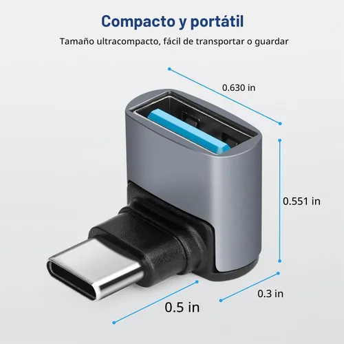 Vista 7 de Adaptador USB C a USB 3.1 OTG de 90 grados (paquete de 2), adaptador USBC tipo C macho a USB hembra, transferencia de datos 10G para smartphone USB