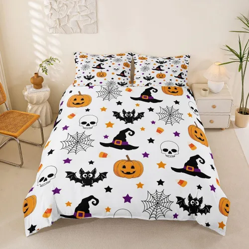 Vista 17 de Erosebridal Halloween Castle Pumpkin Duvet Cover Set Spooky Floral Cartoon Twin Bedding Sets for Girls Kids Boys Vintage Spooky Comforter Cover