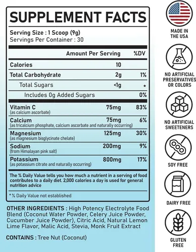 Vista 2 de Hidratación en polvo de electrolitos Alimentos reales de alta potencia Limón lima 30 porciones Polvo de electrolitos de alta potencia Mezcla
