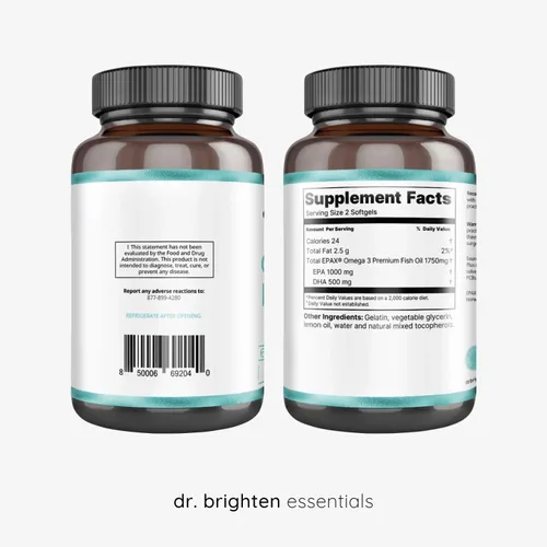 Vista 2 de Dr. Brighten Omega Plus — 1500 mg de suplemento de aceite de pescado EPA/DHA sin OMG para corazón, cerebro e sistema inmunológico — 60 cápsulas