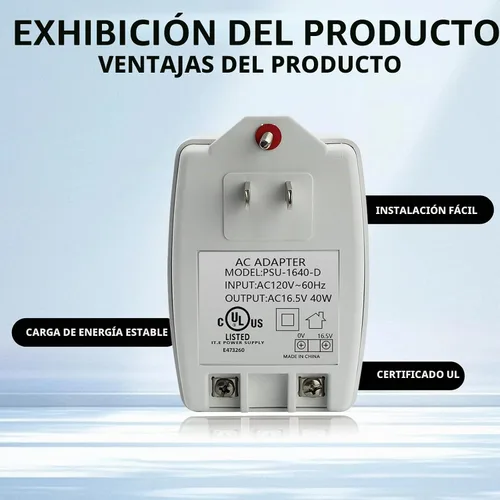 Vista 5 de 16.5V 40VA Auto-reinicio AC Timbre Transformador Plug-in 40TR