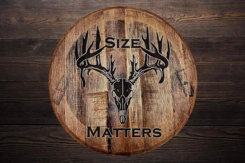 Vista 2 de Whisky Barrel Head Size Matters Hunting Deer Antlers Skull Wall Decor Bar Sign Man Cave Accesorios para habitación