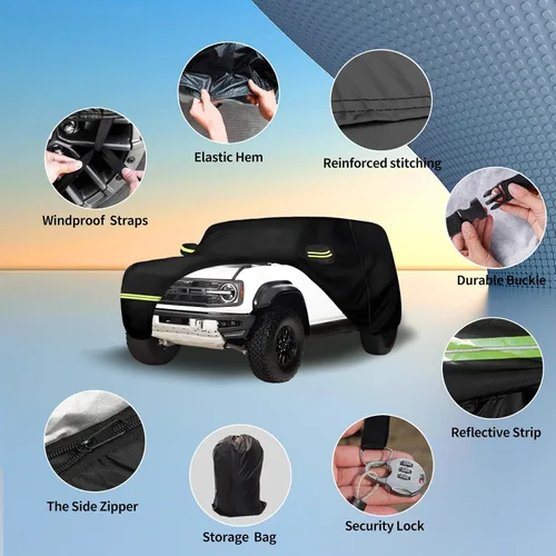 Vista 2 de Fundas impermeables para automóvil para Ford Bronco 2021-2024 de 2 puertas (negro) 210T, personalizadas, resistentes, impermeables, protección