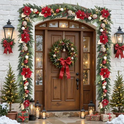 Vista 4 de SHareconn Guirnalda de Navidad preiluminada de 8.9 pies con luces LED multicolor, temporizador que funciona con pilas, incluye bola de flor