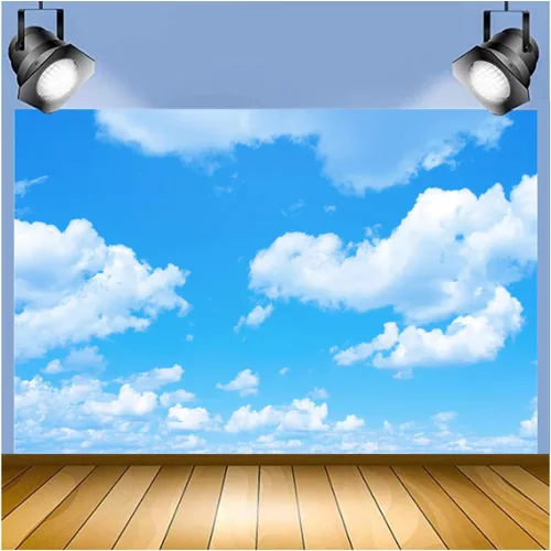 Vista 3 de Telones de fondo de fotografía con tema de nubes blancas de cielo azul, 7 x 5 pies, cielo claro, para niños, fiesta de cumpleaños, cartel de recién