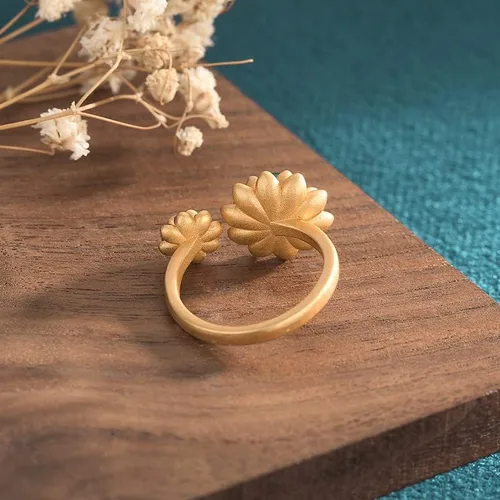 Vista 9 de Anillos de jade de loto chino para mujer, anillo étnico ajustable de apertura, Esmalte, No