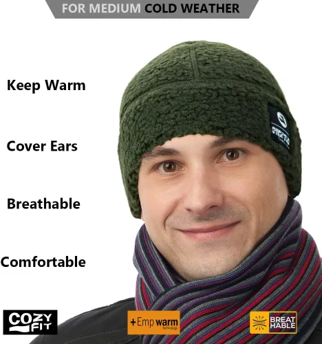 Vista 2 de Gorro de forro polar Sherpa para invierno, cálido, diseño militar, táctico, para exteriores