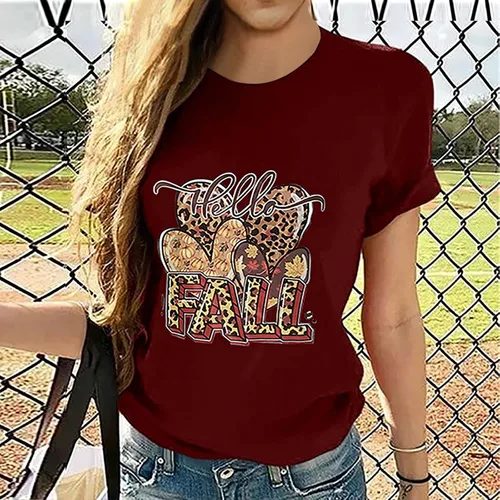Vista 2 de Camiseta casual de verano con cuello redondo y manga corta para mujer ADD557