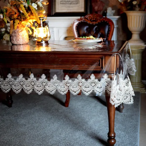 Vista 7 de SUTAVIA - Mantel de TPU transparente 100% impermeable con encaje, protector de mesa PVC a prueba de aceite y derrames, mantel transparente oblongo