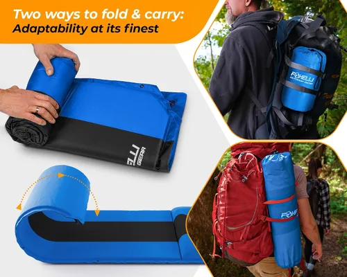 Vista 7 de Foxelli Almohadilla de dormir autoinflable para campamento, mochileros, senderismo, espuma aislada, ligera, colchón inflable de campamento