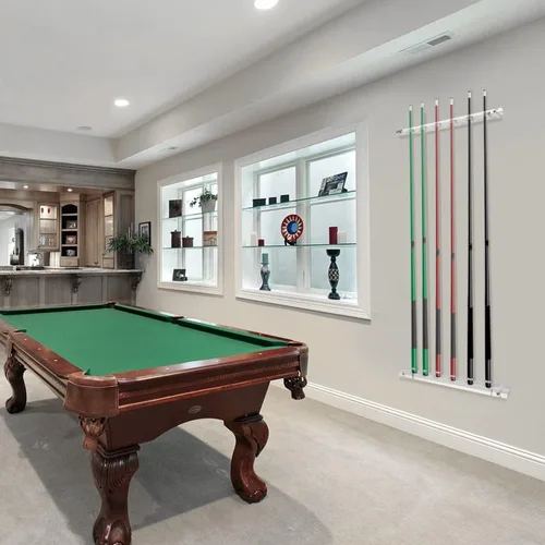 Vista 6 de GSE 2-Piece Wooden Wall Mounted Billiard Pool Cue Rack Holds 6/8/12 Cues Several Colors Available, Pool Stick Holder Only, Space-Saving, Billiard