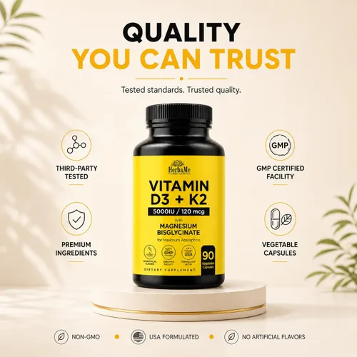 Vista 8 de HerbaMe Vitamina D3 5000 UI + K2 con fórmula de bisglicinato de magnesio