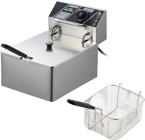 Vista 7 de Freidora comercial con canasta, freidora eléctrica de gran capacidad de 11 L/10 cuartos de galón, freidora de aceite de pavo de acero inoxidable