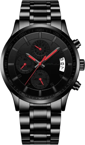 Vista 30 de CRRJU - Relojes de moda para hombre de acero inoxidable, cronógrafo, impermeables con fecha, de pulsera, correa de acero inoxidable, resistente al