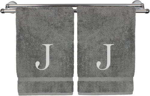 Vista 203 de Toalla de mano monogramada, regalo personalizado, juego de 2 - Toalla bordada con letra de bloque dorada - Extra absorbente 100% algodón turco