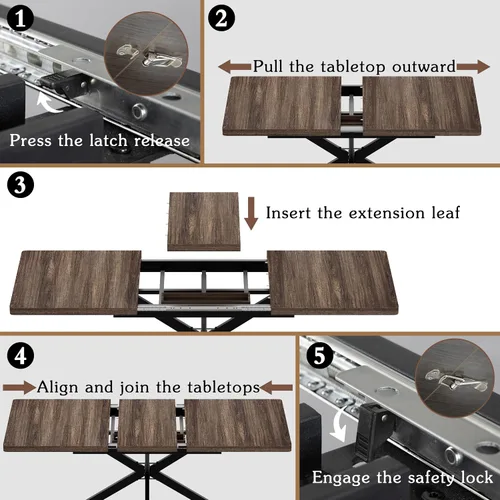 Vista 4 de MECHYIN Mesa de comedor extensible de 55 a 70.9 pulgadas para 4-8 pulgadas, mesa de cocina rectangular expandible con almacenamiento oculto, mesa
