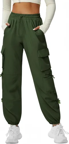 Vista 2 de Pantalones cargo de secado rápido, ligeros, tácticos, con 6 bolsillos, para mujer, cintura elástica y resistente al agua