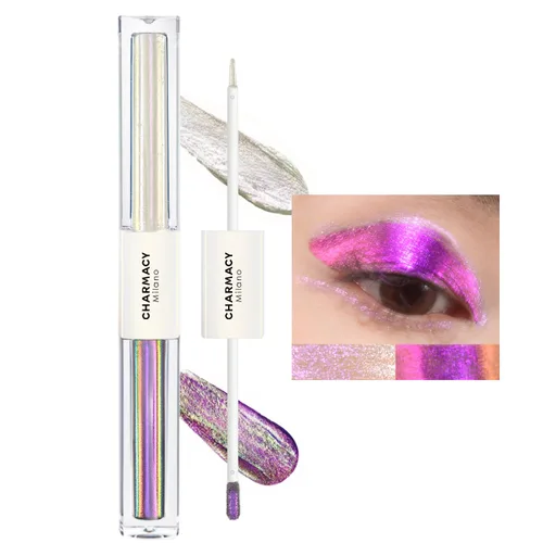 Vista 28 de CHARMACY Sombra de ojos líquida duocroma, aspecto metálico, juego de sombras de ojos con purpurina de larga duración, pigmentos metálicos, secado