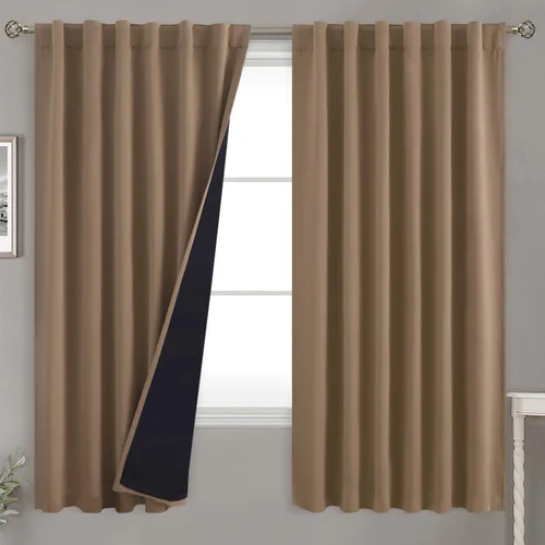 Vista 195 de BGment Cortinas 100% opacas beige de 63 pulgadas de largo con forro aislante térmico, bolsillo para varilla y lengüeta trasera de doble capa