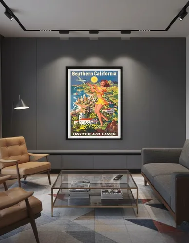 Vista 7 de Southern California - United Air Lines - Vintage Airline Travel Poster by Joseph Fehér c.1950 - Master Art Print (Unframed) 6in x 9in