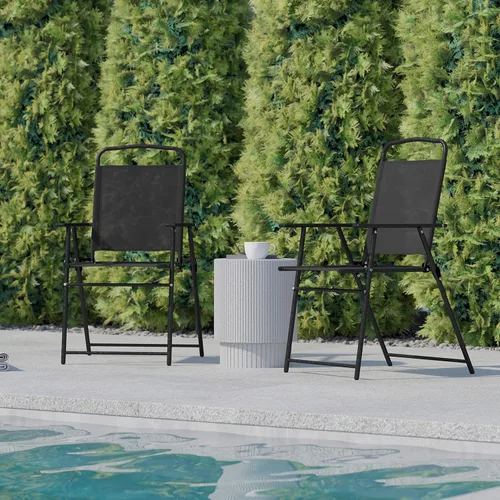 Vista 10 de Flash Furniture Mystic - Sillas plegables para patio, sillas de césped de textileno para exteriores con reposabrazos, juego de 2, color negro