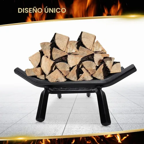 Vista 4 de G GOOD GAIN Rejilla para chimenea con retenedor de brasas, de 15.5" de hierro fundido resistente para interiores, chimenea, hogar, estufa de leña
