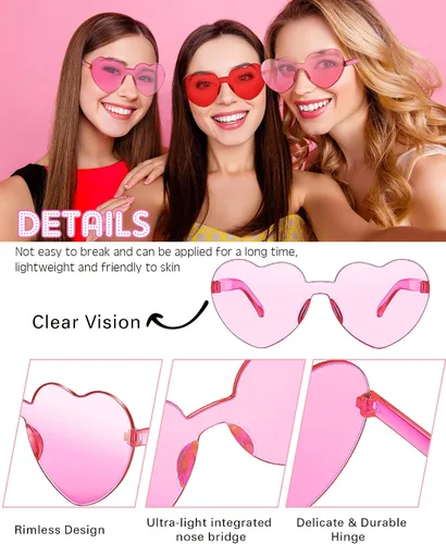 Vista 2 de Photect 12 pares de lentes de sol sin montura en forma de corazón, gafas de sol de corazón transparentes para fiestas