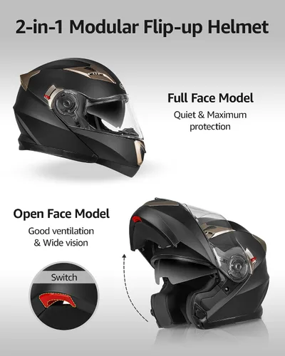 Vista 2 de Motorcycle Modular Full Face Helmet DOT Approved - YEMA Helmet YM-925 Motorbike Casco Moto Moped Street Bike Racing Helmet with Sun Visor for Adult