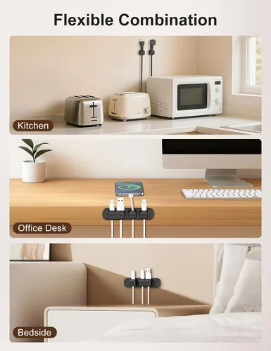 Vista 5 de Paquete de 6 clips magnéticos para cables [apertura/bloqueo en 1s], organizador y sujetador de cables Laitver con adhesivo fuerte para escritorio
