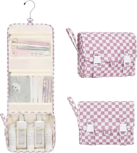 Vista 20 de Pequeña bolsa de aseo colgante para hombres y mujeres, organizador colgante portátil para kit de ducha de tamaño de viaje, accesorios de maquillaje