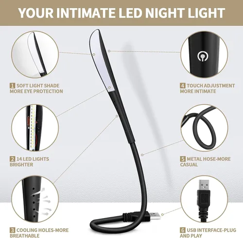 Vista 4 de 4 luces de lectura USB, lámpara USB flexible para laptop con cuentas LED y brillo ajustable de 3 niveles, interruptor táctil y flexible