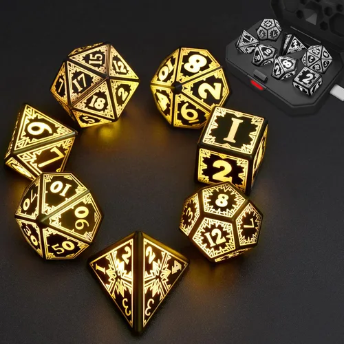 Vista 7 de Juego de dados DND recargables, dados iluminados, 7 dados LED balanceados brillantes, dados electrónicos, dados D & D, juego de dados poliédricos